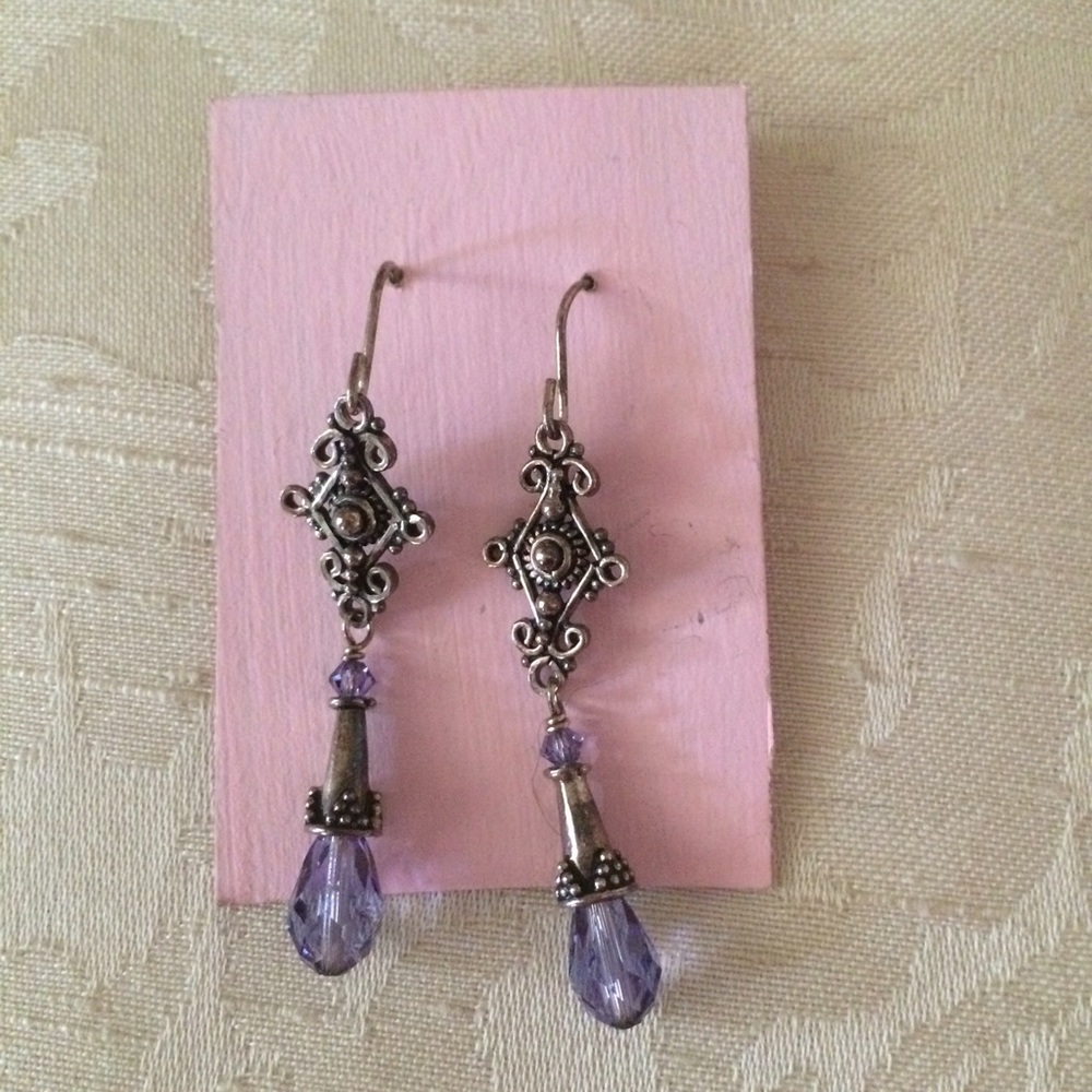 Purple Stone Long Earrings - Picture 2 of 2